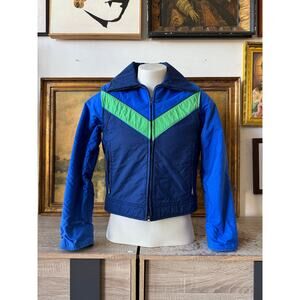Vintage 70s Blue Chevron Jacket Size Small